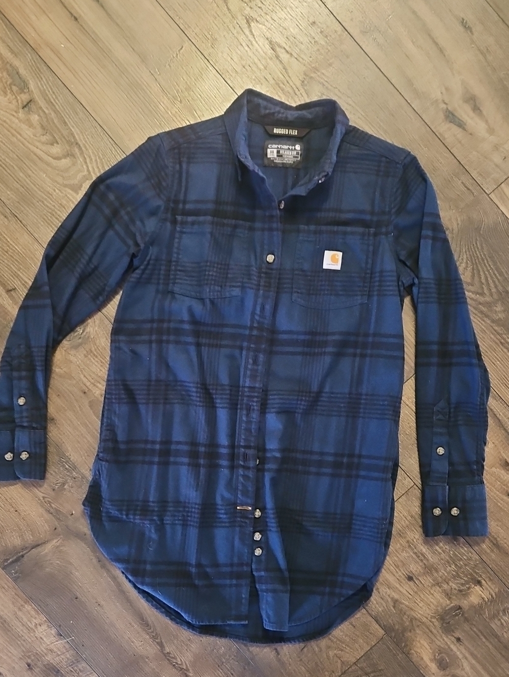 Carhartt Blue and Black Plaid Rugged Flex Button-Down Tunic Shirt